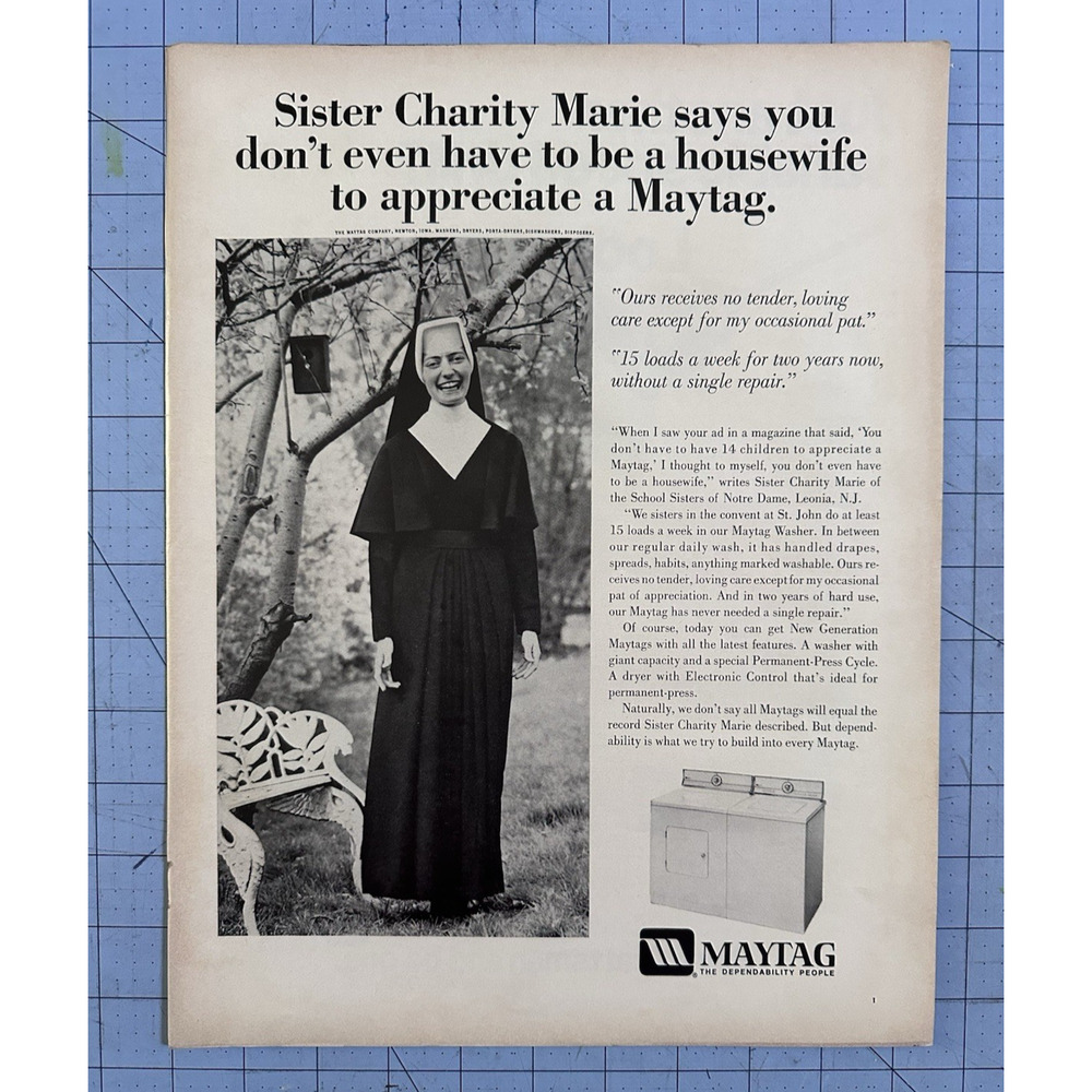 1969 MAYTAG Washer Dryer Sister Charity Marie Leonia NJ Vintage Print Ad